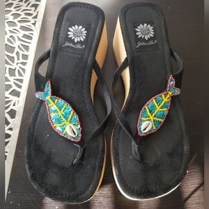 Yellow Box Wedge Sandal Nautical Sequins Womens 8. Lightly worn.